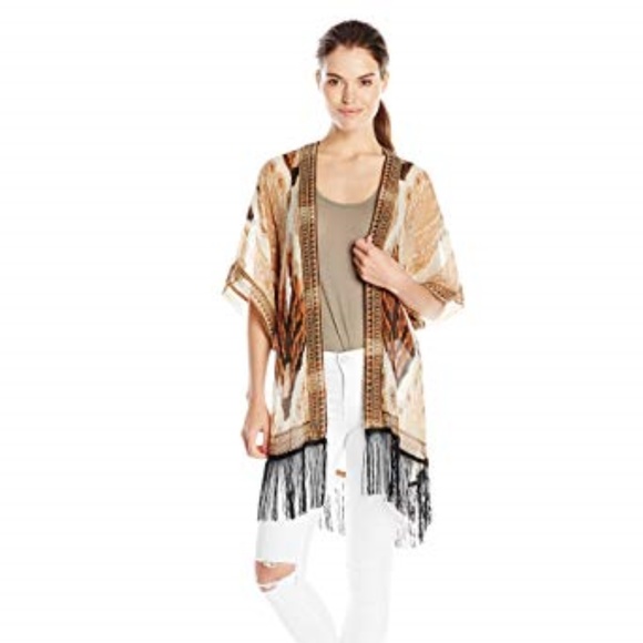 New Theodora & Callum Neutral Feathers Kimono -K27 - Picture 1 of 2